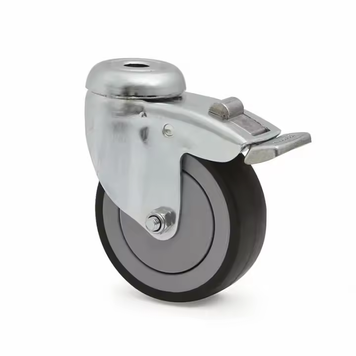 Rueda giratoria agila aro de goma ø75 tp zincado con freno aro de goma polipropileno, antihuella y antihilo. - 1