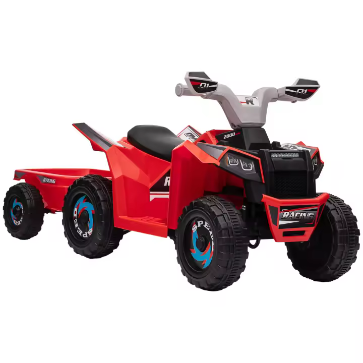 HOMCOM Quad Eléctrico para Niños con Remolque a Batería 6V Coche Eléctrico Cuatrimoto para Niños de 18-36 Meses con Velocidad 2,5 km/h Carga 25 kg 106x41,5x48,5 cm - 1