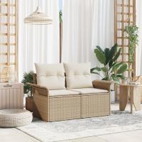 Sofá de jardín de 2 plazas vidaXL con almacenamiento y cojines beige de ratán - details 0