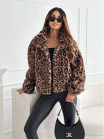 Abrigo Corto De Punto Leopardo Para Mujer Estilo Casual Manga Larga Moda De 2024 Abrigo Cálido Para Otoño E Invierno - details 4