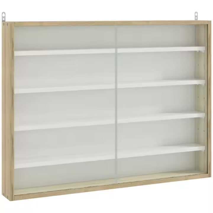 HOMCOM Vitrina de Pared Vitrina de Madera con Estantes Ajustables y 2 Puertas Correderas de Vidrio para Colecciones Perfumes Figuras de Decoración 80x9,5x60 cm - 1