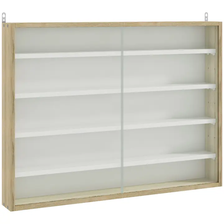 HOMCOM Vitrina de Pared Vitrina de Madera con Estantes Ajustables y 2 Puertas Correderas de Vidrio para Colecciones Perfumes Figuras de Decoración 80x9,5x60 cm - 1