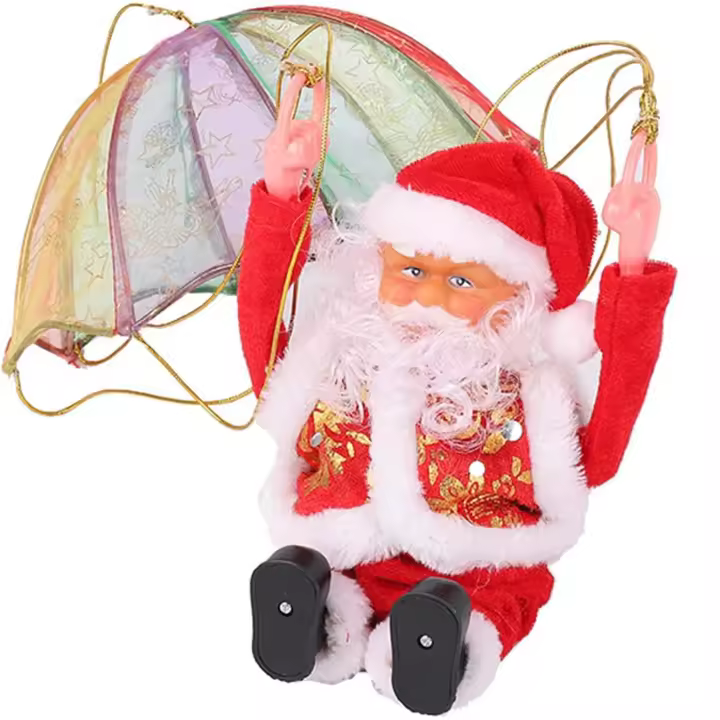 Muñeco colgante de Papá Noel, juguete eléctrico de Papá Noel, diseño de paracaídas, adorable juguete de Papá Noel, decoración colgante para árbol de Navidad. - 1