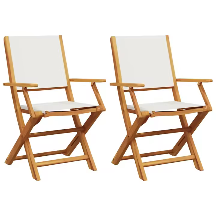 vidaXL Sillas de jardín 2 uds madera maciza acacia y tela crema blanco - 1
