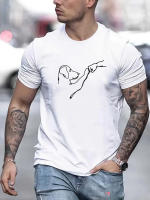 Camiseta De Verano Para Hombre Algodón 100% Ajustada Con Línea De Dibujo High Fives Estampada Cuello Redondo Manga Corta Deportiva Casual - details 1