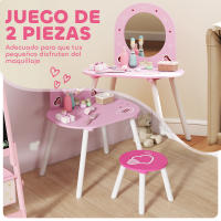 AIYAPLAY Tocador Infantil con Taburete y Espejo, Tocador para Niñas con Dibujos de Corazones, Mesa de Maquillaje para Niños y Niñas de 3-6 Años, Rosa - details 3