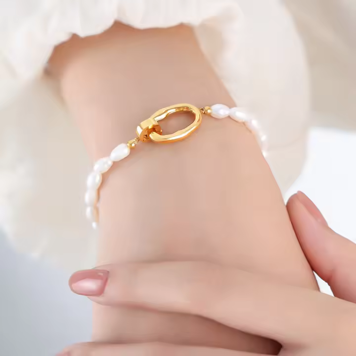 Nueva completa de Agua Dulce collar de Perlas de Cadena de pulsera de Las Damas de Maple inoxidable - 1