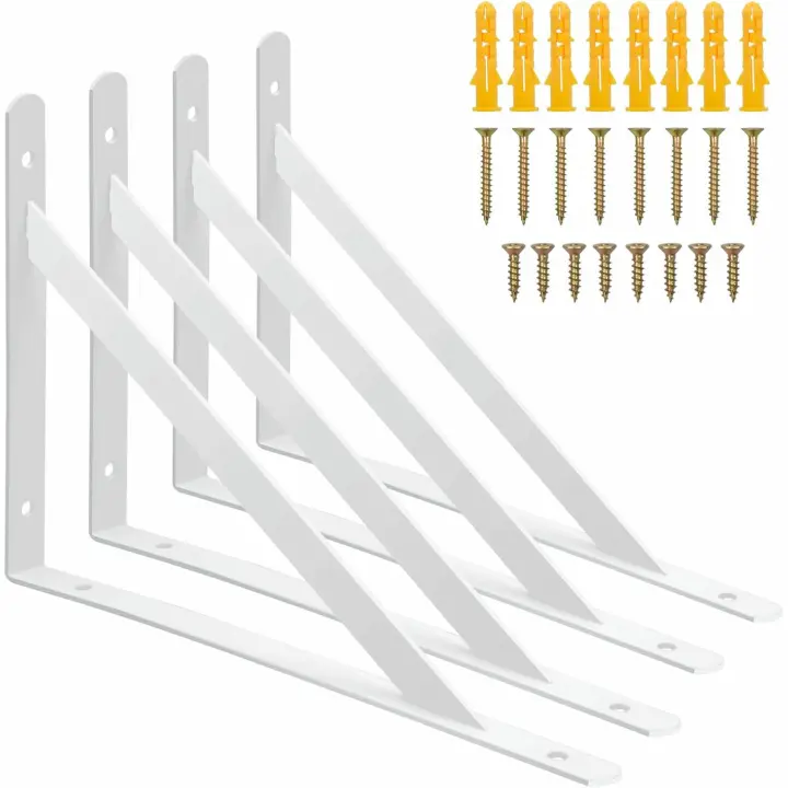 4 soportes para estanterías de acero inoxidable, para cargas pesadas, 90 grados, con tornillos, para montaje en pared, estanterías, jardín, cocina, 250 x 160 mm - 1