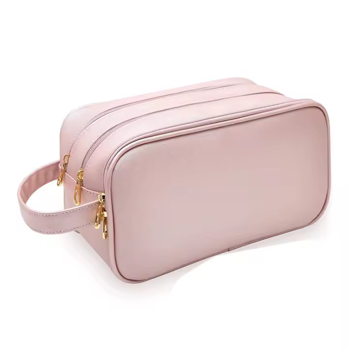 Bolsa de aseo resistente al agua para mujer, neceser de viaje, organizador de maquillaje y cosméticos de cuero ecológico - 1
