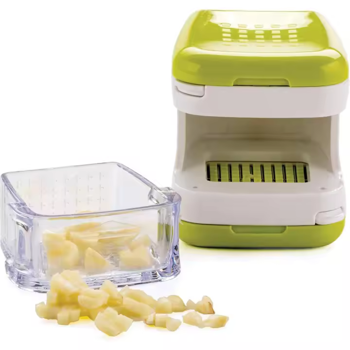 Herramienta para prensar dientes de ajo en cubos, verde y blanco  Plástico sin BPA con cuchillas de acero inoxidable  Pica y corta - 1