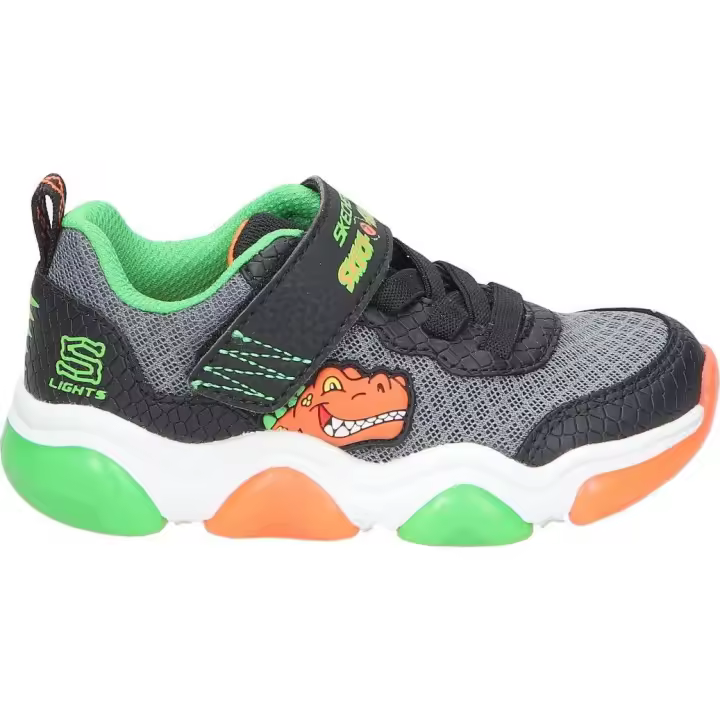 SKECHERS | Zapatilla con luz Skechers Mighty Glow 2.0 Dino-Bolt Infantil – Deportiva Multicolor con Dibujos - Sneaker con Cordones y Velcro – Estilo Casual – Cómodas – Modelo 403501N-BKOR - 1