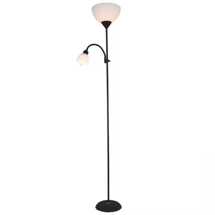 LILI HOME Lámpara de Pie Serie Nawis 1760 mm con Doble Luz E27 y E14. Su cuello orientable te permite ajustar la posición y la distancia de la luz según tus necesidades. Además, incluye bombillas y un interruptor con botones independientes para mayor como - 1
