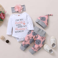 Conjunto De Ropa Para Bebés Niñas 0-18 Meses Con Romper De Manga Larga Rosa Sombrero Y Diadema 4PCS Ropa De Primavera Para Niñas Recién Nacidas - details 0
