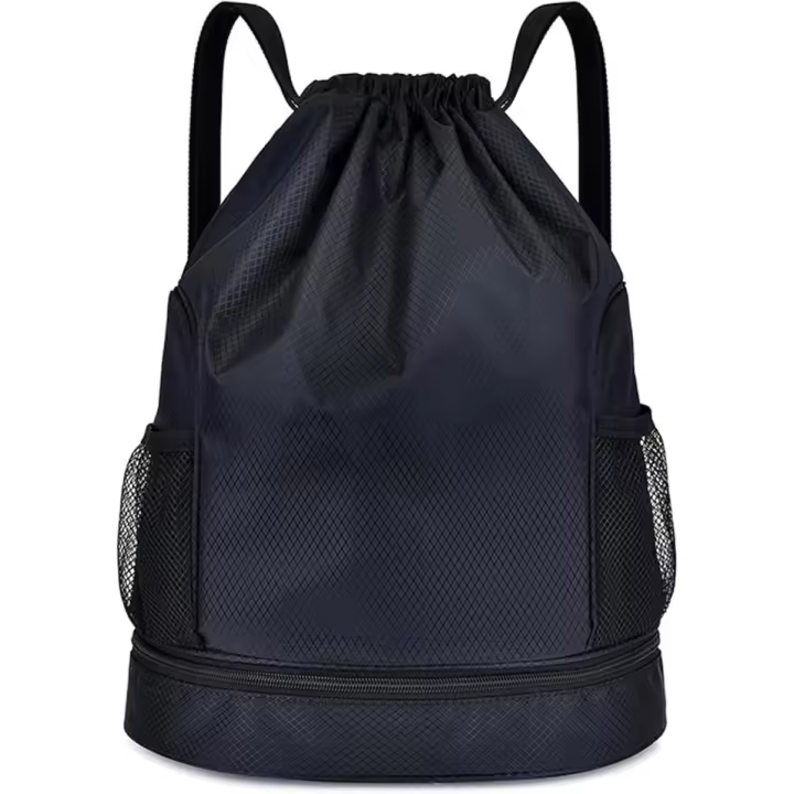 mochila con cordón, mochila portátil para deportes de ocio, bolsa impermeable con cordón (negro) - 1