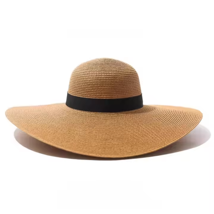 Sombrero De Sol Para Mujer Y Hombre Color Sólido De Moda Con Rhinestone 14cm Grande Paja Resistente Al Sol Plegable Para Playa Y Viajes - 1