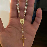 Pulsera De Perla De Vidrio Para Bebé 6/8mm Rosario Mini Cruz Cadena De Dedo Religiosa Regalo Eucarístico Unisex Clásica - details 1