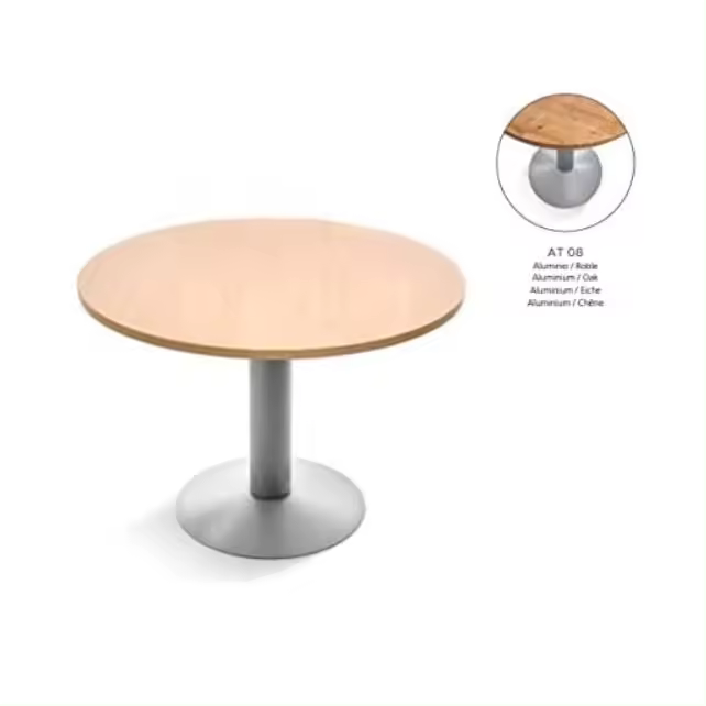 MESA DE ROCADA MODELO MEETING REDONDA120 CM DE DIÃMETRO COLOR ALUMINIO/ROBLE - 1