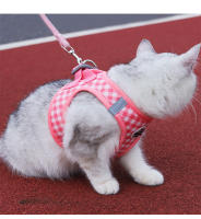 Harnés De Gatos Festivo Con Estampado De Gingham Transpirable De Poliéster Con Hebjes Metálicos Y Tirantes Reflectantes Para Caminatas Seguras - details 14