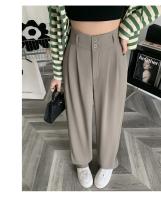 Pantalones Anchos De Pierna Para Mujer Cintura Alta Elegante Minimalista Primavera Verano Con Botones Y Bolsillos Talla Suelta - details 10