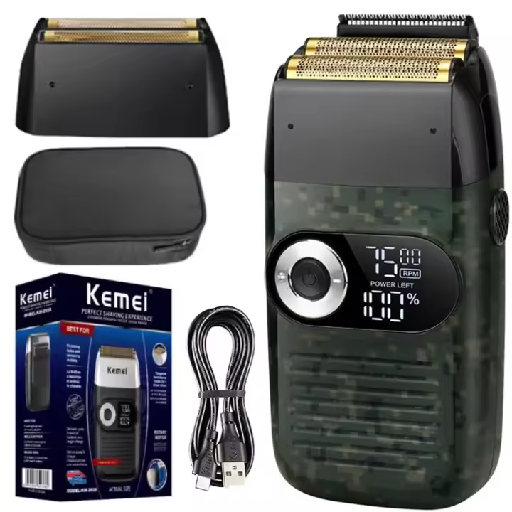 Afeitadora Eléctrica Recargable Kemei 2 En 1 Para Hombres Con Pantalla LCD Reciprocante Portátil Sin Cable Con Trimmer De Barba KM-2027 - 1