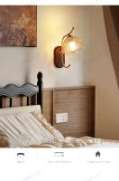 Lámpara De Pared Minimalista Nórdica Luz De Dormitorio Lámpara Retro Estadounidense Para Sala De Estar Pasillo Material De Madera Sólida Y Vidrio Transparente - details 18