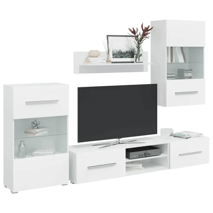 Juego de muebles de salón 5 piezas con iluminación LED blanco - 1