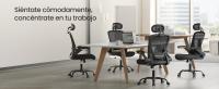 SONGMICS Silla de Oficina, Silla de Escritorio de Malla, Silla Giratoria Ergonómica, Soporte Lumbar, Oscilante, Asiento de 53 cm, Apoyabrazos Abatibles, Reposacabezas, Negro Tinta/Capuchino Beige/Rosa Jalea - details 0