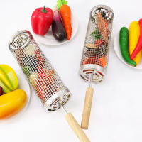 Juego de Cestas para Parrilla Anidadas, Mango de Madera Extraíble, Acero Inoxidable 304, Accesorios Barbacoa para Verduras y Camarones, Parrilla Barbacoa para Camping, Regalo Hombre Padre（45.5×10＋42.5×9cm） - details 1