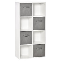 HOMCOM Estantería para Libros de 8 Cubos Librería Modular con 4 Cajones Extraíbles de Tela no Tejida para Oficina Estudio Dormitorio 61,5x30x121,6 cm Blanco y Gris - details 0
