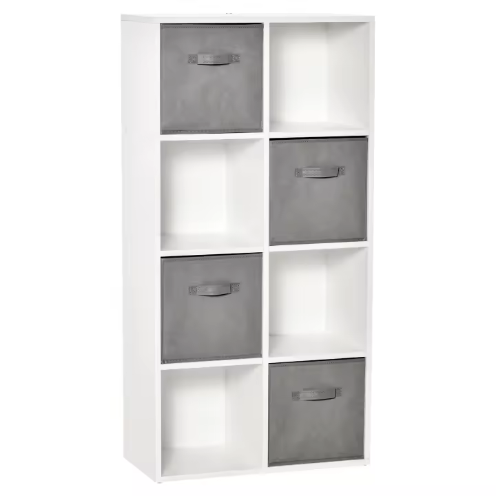 HOMCOM Estantería para Libros de 8 Cubos Librería Modular con 4 Cajones Extraíbles de Tela no Tejida para Oficina Estudio Dormitorio 61,5x30x121,6 cm Blanco y Gris - 1