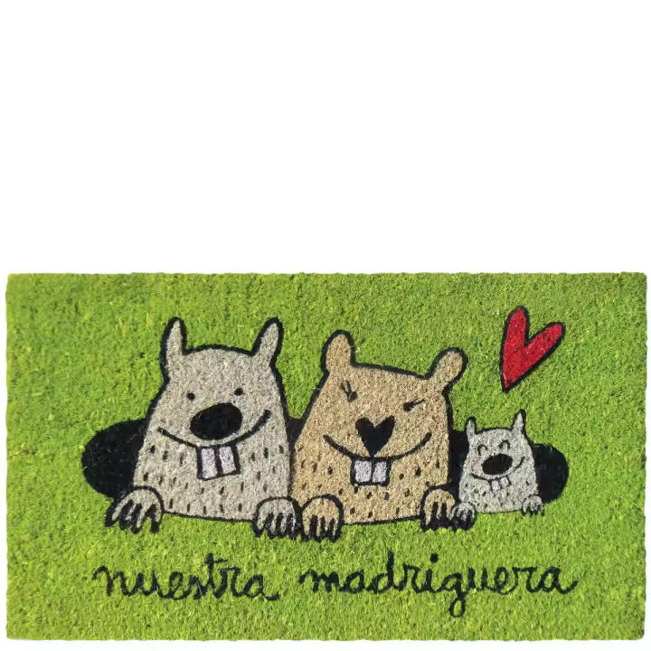 LAROOM - Felpudo verde "nuestra madriguera familia" - El Felpudo Original - Felpudo antideslizante de alta calidad - Alta resistencia - Colores brillantes - Diseño original - Medidas: 40x70xH1,8cm - 1