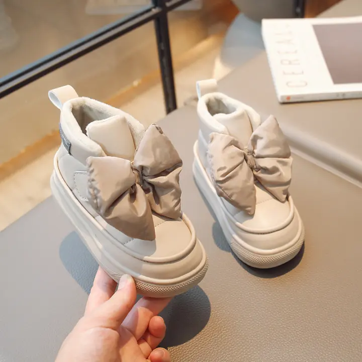 Botas De Nieve Para Niñas Moda Gran Lazo Diseño Princesa Calientes Con Almohadilla De Goma Cierre Con Gancho Zapatos Infantiles - 1