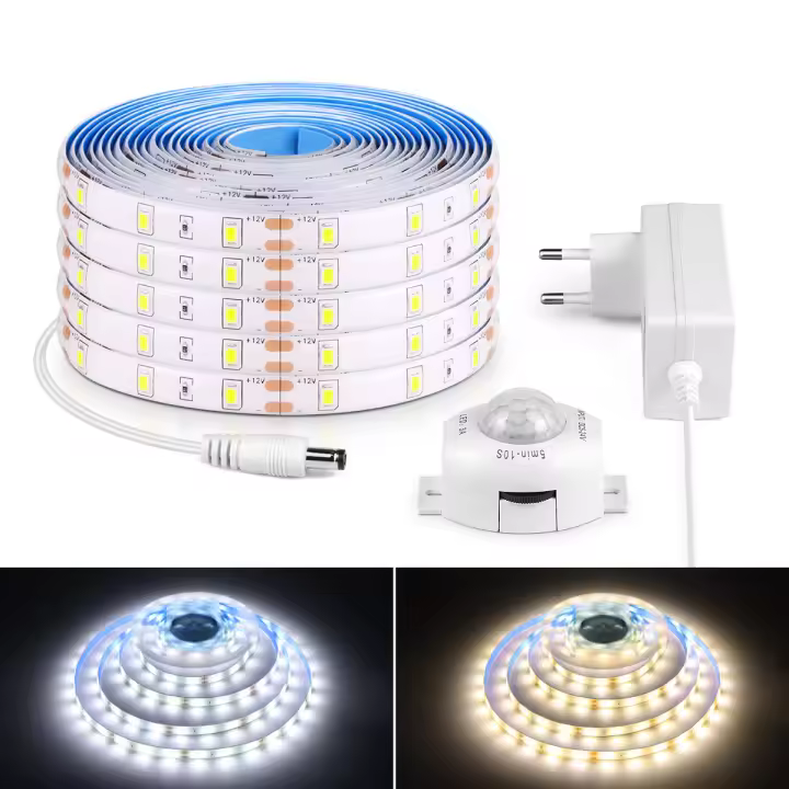 Tira De LED Con Sensor De Movimiento PIR Luz Nocturna De Emergencia Para Armario Cocina Cama Adaptador De Energía DC 12V US EU Flexible - 1