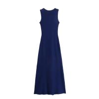 Vestido Elegante Para Mujer TRAFZA De Punto Sólido Con Cuello Redondo Sin Mangas Slim Midi Con Bolsillos Para Oficina Estilo Lady - details 2