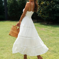 Vestido Largo Bohemio De Playa Para Mujer Estilo Casual Sin Mangas Transpirable Suelto Con Encaje Y Tirantes Solado Ancho Para Vacaciones Verano Tallas S-2XL - details 11