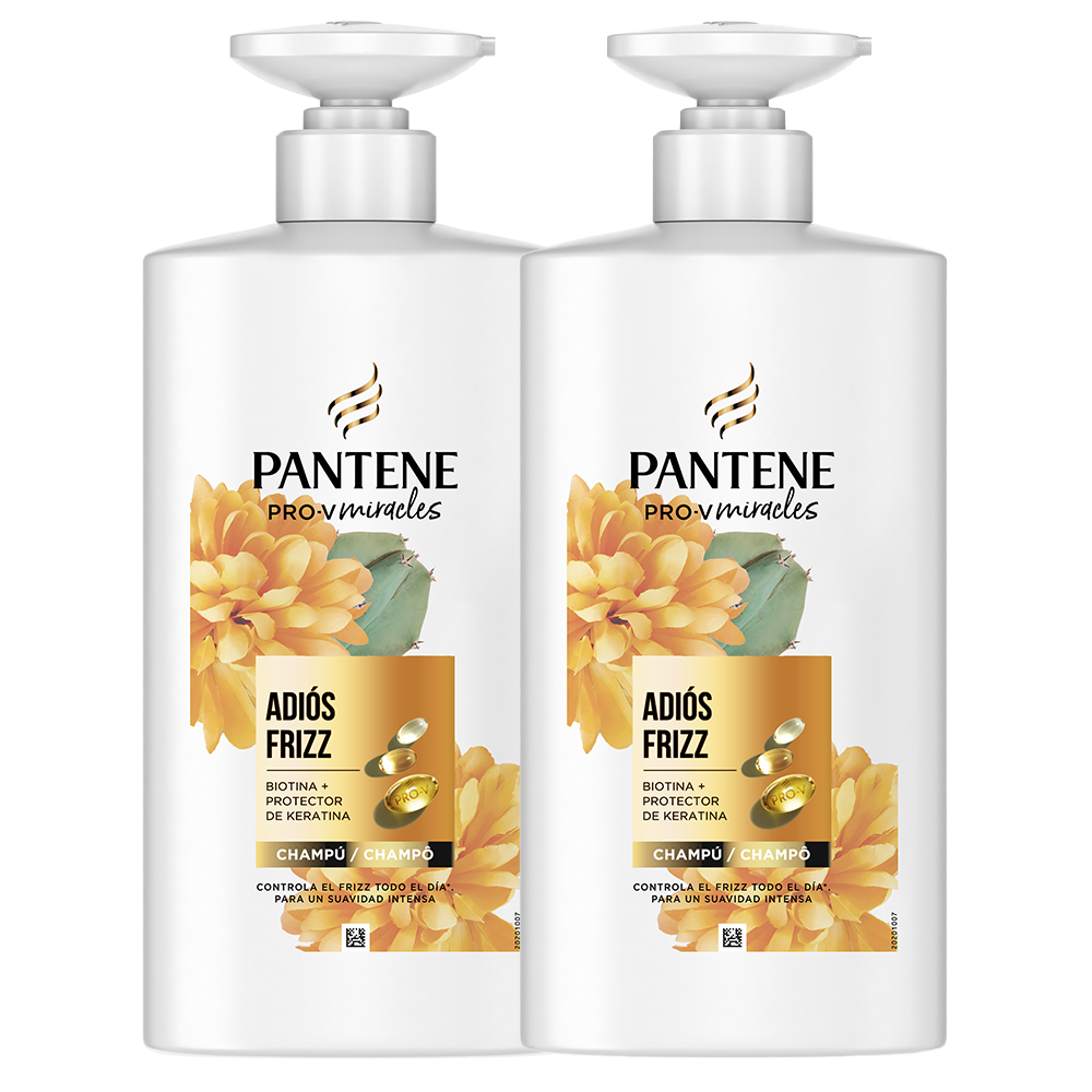Pantene Pro-V Miracles Frizz Control Champú con Biotina y Complejo de Keratina Para Pelo Seco y Dañado. Nutrición Profunda. Protege el Pelo contra la Humedad y lo Deja Suave durante Todo el Día 2x500ml