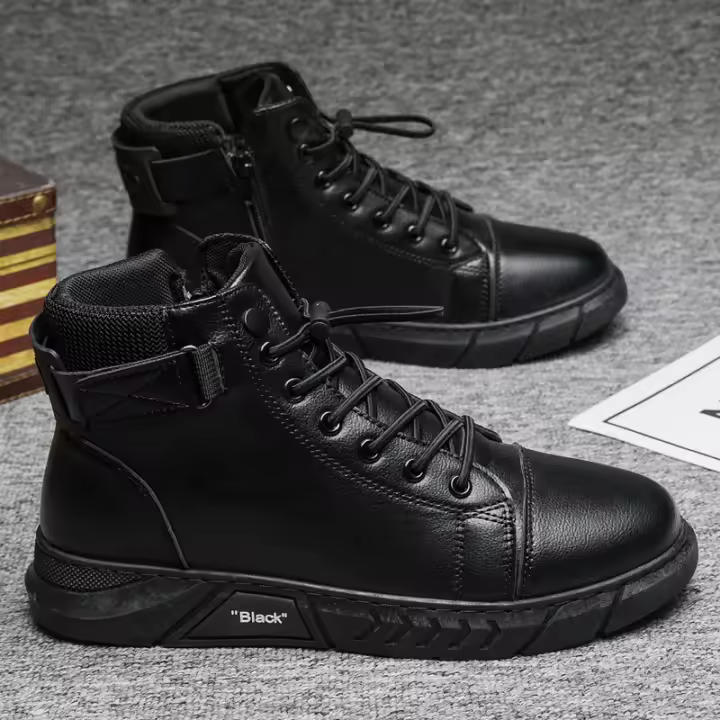 Botas De Piel Para Hombre De Moda Al Aire Libre Botines De Trabajo Ligeros Y Calientes Diseñador Hecho a Mano Clásico Con Cordones Talla Verdadera - 1