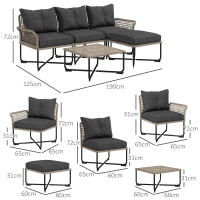 Outsunny Conjunto de Jardín de Ratán Sintético Juego de 5 Piezas Muebles de Jardín con 2 Sofás Esquineras 1 Sofá de Exterior 1 Taburete 1 Mesa de Centro y Cojines para Terraza Patio - details 2