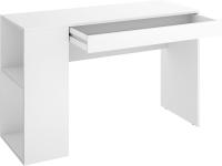 Meimon  Mesa de escritorio – Teo disponible en 3 acabados, blanco, blanco con madera, blanco con grafito, almacenamiento práctico con un cajón y estantes laterales, Dimensiones Altura: 74 cm Ancho: 115 cm Profundidad: 50 cm - details 3