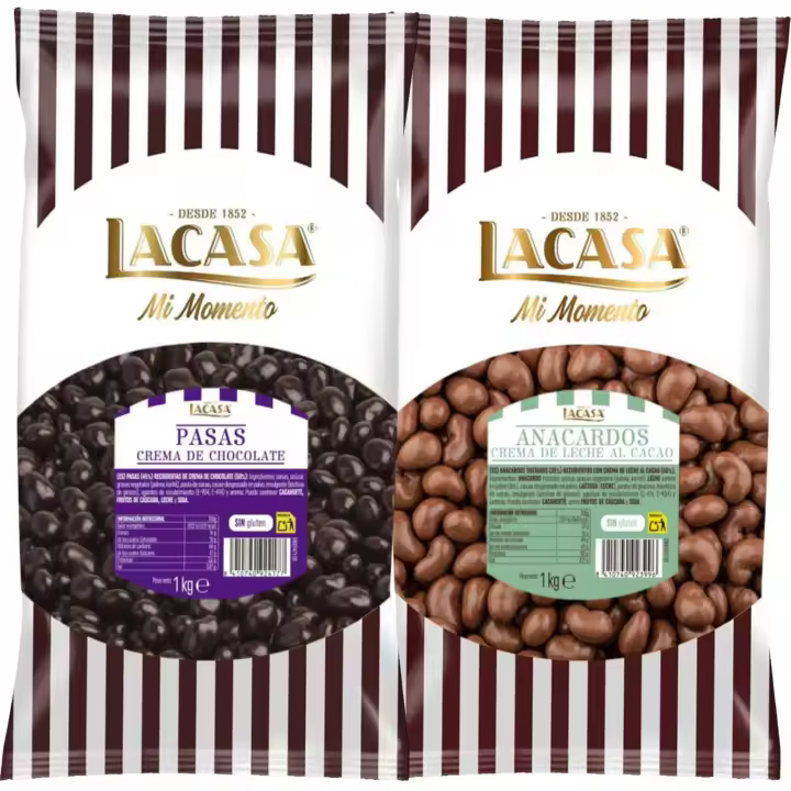 Lacasa Mi momento Pack 2 kg: deliciosas bolas de  Pasas de Corinto con chocolate Negro y Anacardo leche - 1