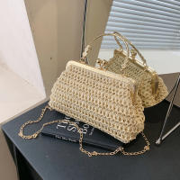 Bolso De Noche Elegante Para Mujer Con Cadena Dorada Bolso De Mano Tejido Manual Para Fiesta Banquete Clutch De Hombro Cruzado - details 0