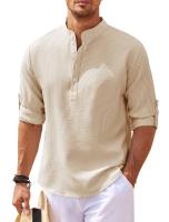 Camisa Larga De Manga Para Hombre Algodón Y Lino Estilo Playa Casual Color Sólido Cuello En Punta Talla Grande S-5XL Primavera Otoño - details 8