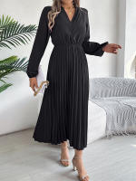 Vestido Largo De Mujer Elegante Con Tres V-Neck Y Cintura Ajustada Estilo Europeo Y Americano Para Otoño E Invierno - details 19