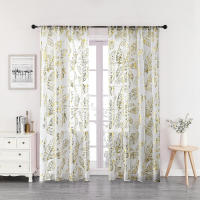 2pcs Cortina De Plegable Con Patrón De Plumas Translúcida Para Sala De Estar Y Dormitorio Material De Poliéster 100% - details 1