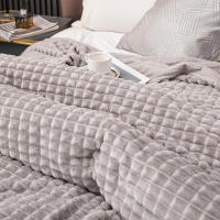 Manta De Punto Elegante Con Cuadros - Cómoda Y Cálida Todo El Año, Faux Peluche De Conejo Hipoalergénico Trae El Confort De Casa - details 4