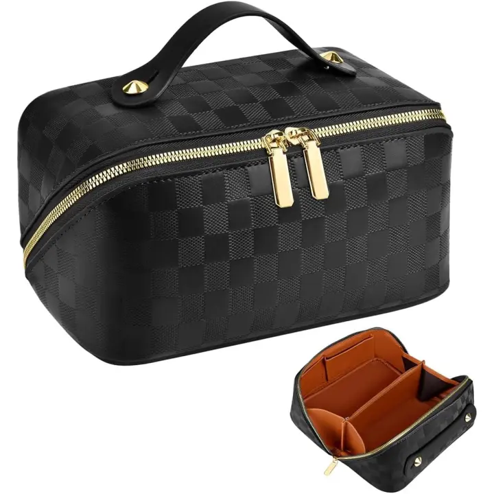 Bolsa de Cosméticos de viaje de gran capacidad, Bolsa de almacenamiento de Cosméticos de cuero - 1