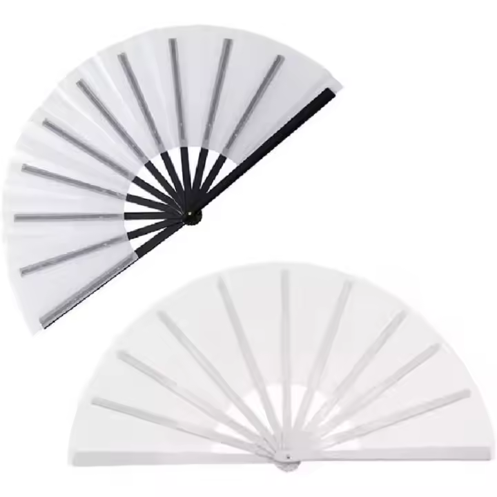 Paquete de 12 abanicos plegables de mano para sublimación, de poliéster y seda, de mano, chinos, con impresión por transferencia térmica, ideales para bodas, actuaciones, bailes y decoración del hogar, con bolsa de maquillaje. - 1