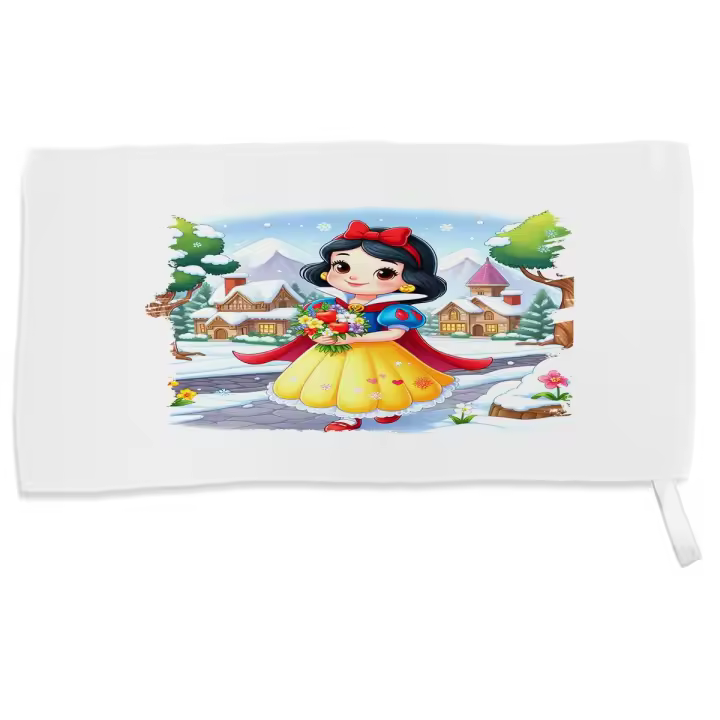 MERCHANDMANIA TOALLA PEQUEÑA ABSORBENTE blancanieves y los siete enanitos cuento niños suave personalizada con cinta elastica - 1