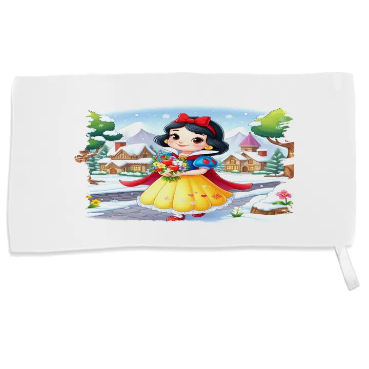 MERCHANDMANIA TOALLA PEQUEÑA ABSORBENTE blancanieves y los siete enanitos cuento niños suave personalizada con cinta elastica - 1