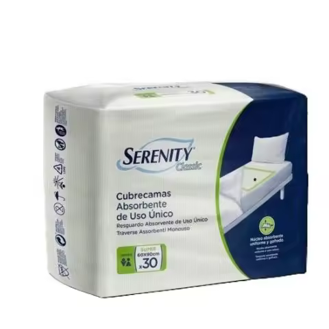 EMPAPADOR SERENITY CLASSIC 60X90 SUPER 30UDS  protector de cama desechable que retiene grandes cantidades de orina. - 1